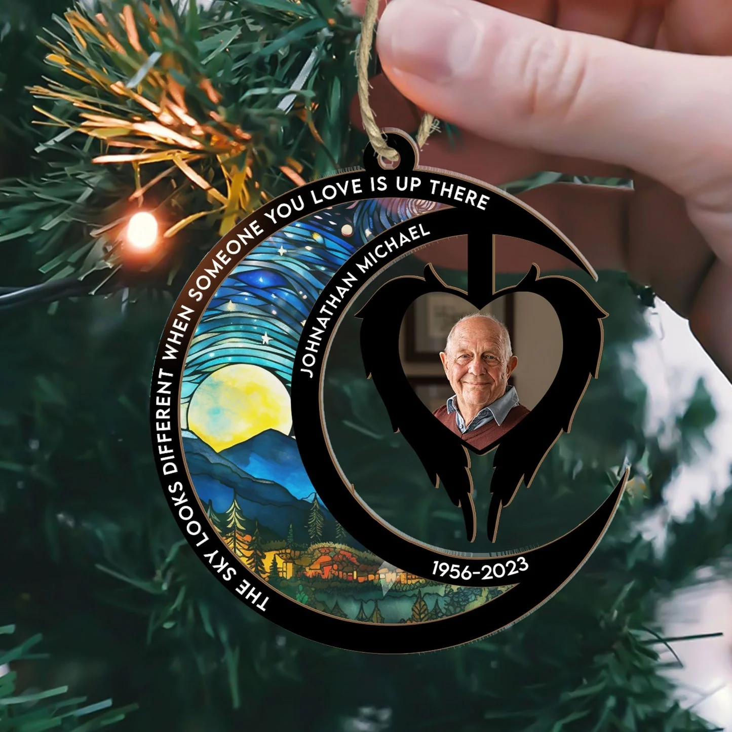 The Sky Looks Different When Someone You Love Is Up There - Personalized Memorial Photo Ornament - Image 2