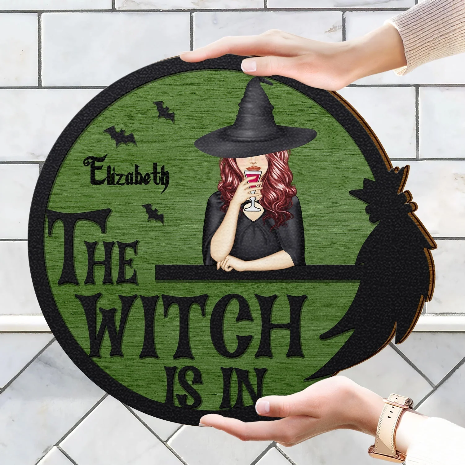 Halloween The Witch Is In - Personalized Custom Shaped Wood Sign Gift - Image 3