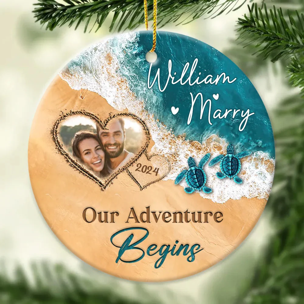 The Year We Became Mr & Mrs – Personalized Beach Christmas Ceramic Ornament Gift For Couple - Image 2