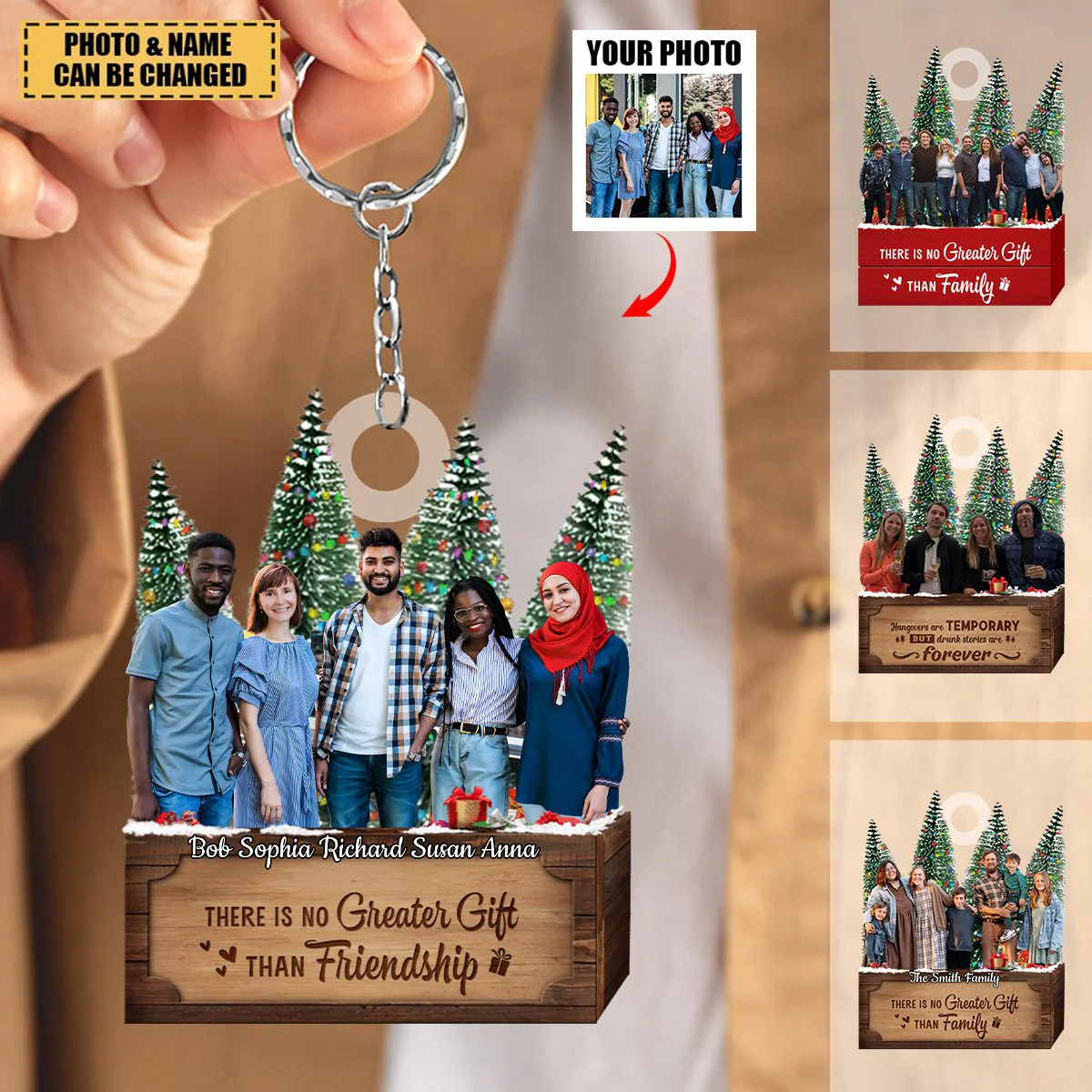 There is no Greater Gift than Family - Personalized Custom Photo Christmas Keychain - Image 3