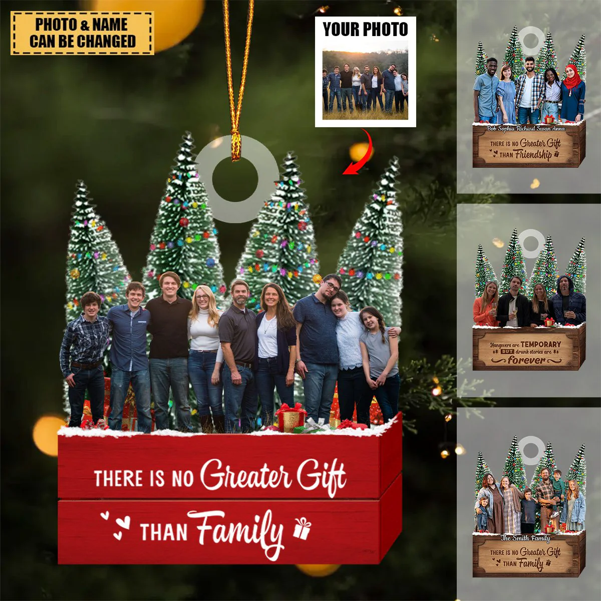 There is no Greater Gift than Family - Personalized Custom Photo Christmas Ornament - Image 2