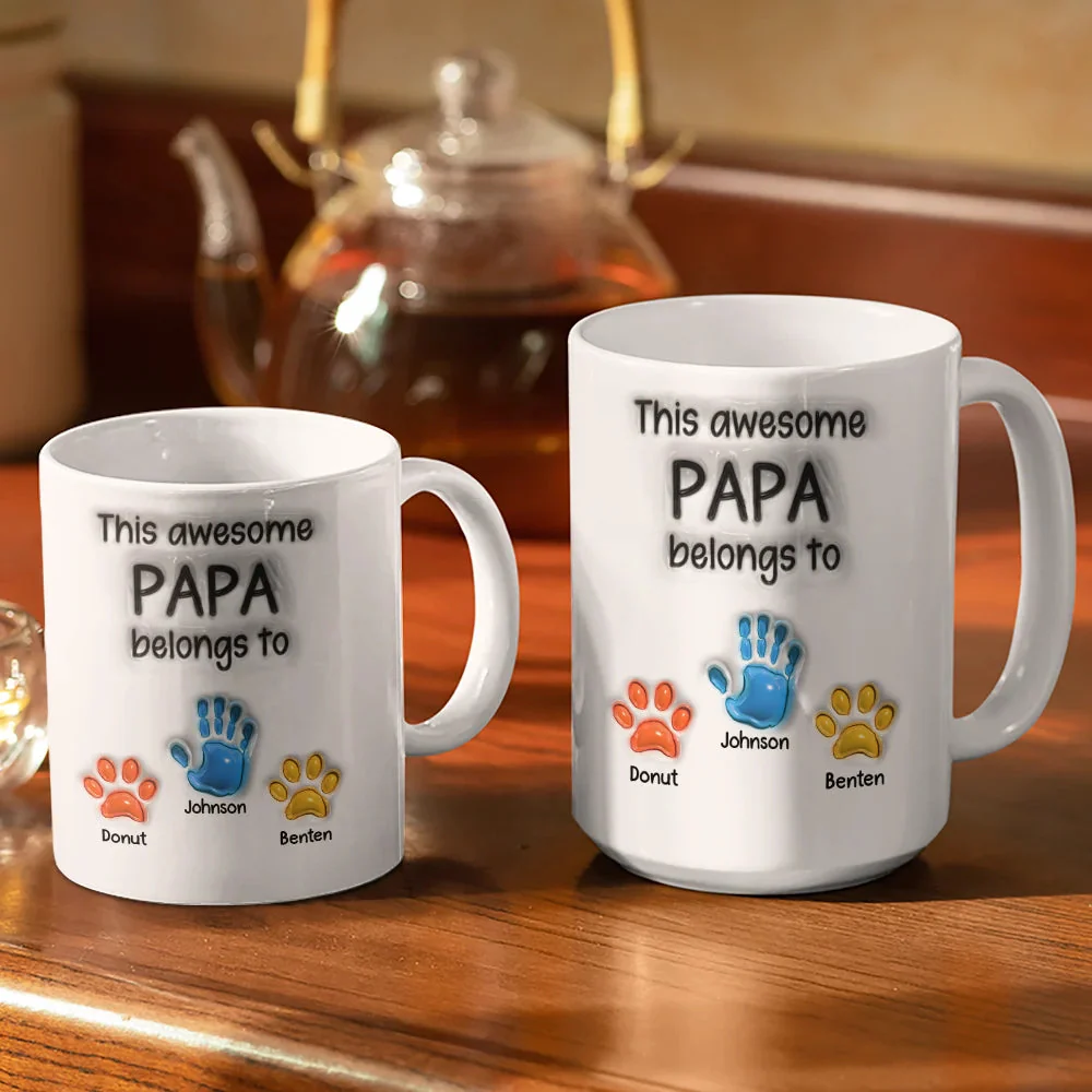 This Awesome Dad Grandpa Belongs To - Personalized Handprint Mug Gift For Father, Grandfather - Image 3