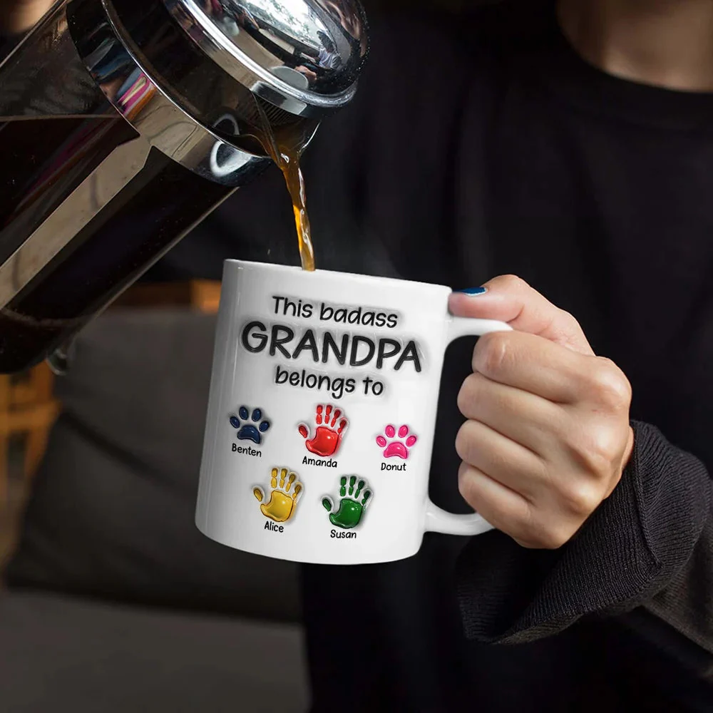 This Awesome Dad Grandpa Belongs To - Personalized Handprint Mug Gift For Father, Grandfather - Image 4