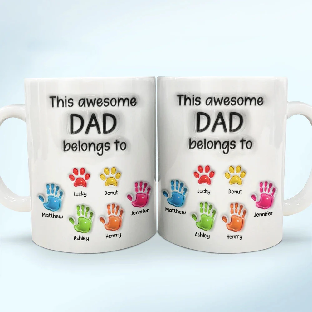 This Awesome Dad Grandpa Belongs To - Personalized Handprint Mug Gift For Father, Grandfather - Image 5