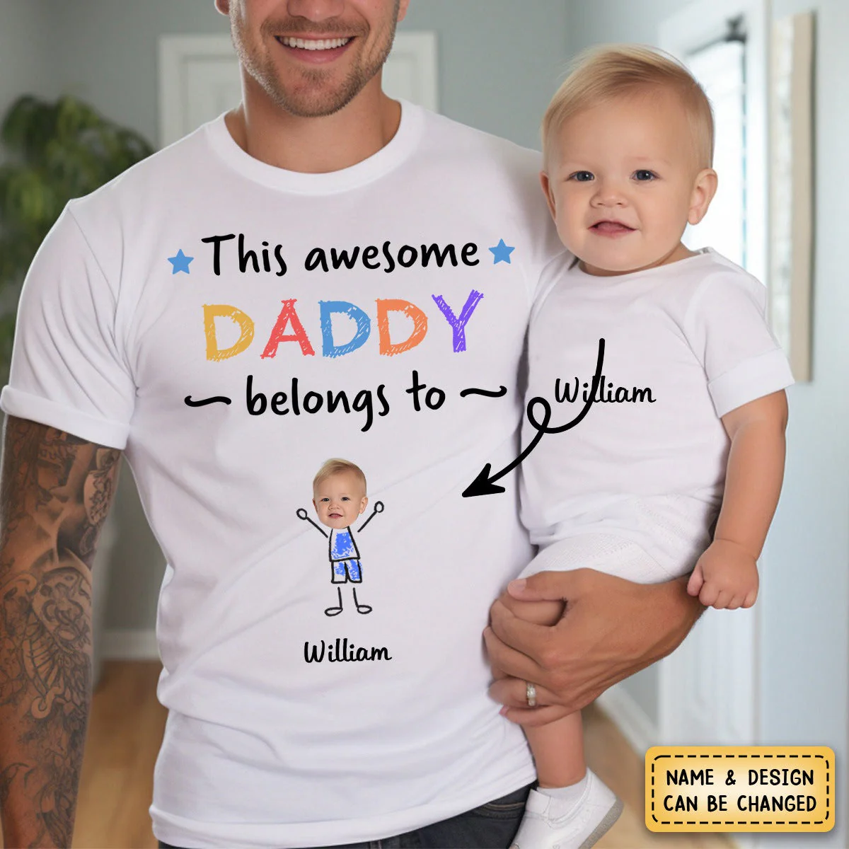 This Awesome Daddy Belongs To - Personalized Photo Pure Cotton T-Shirt - Image 4