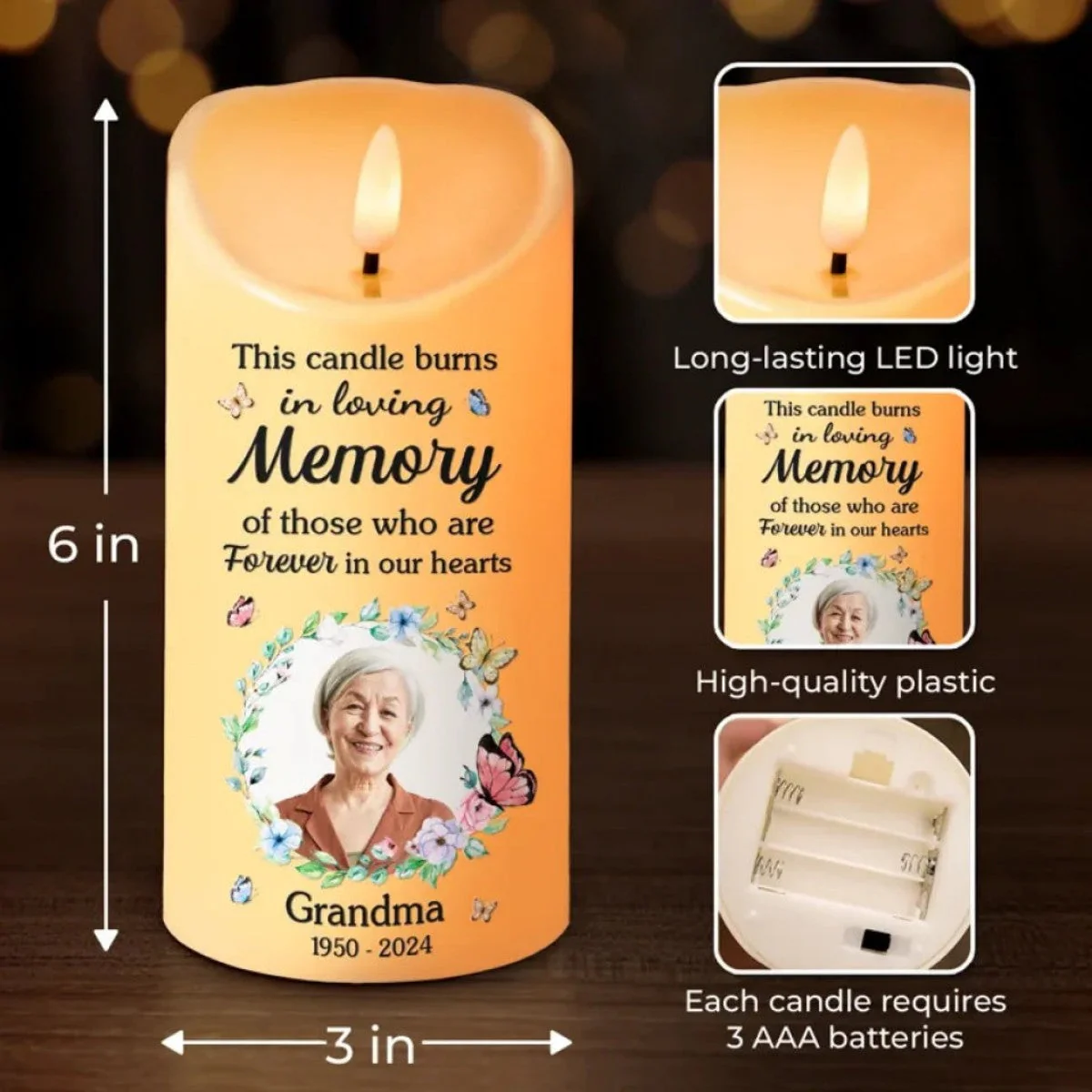 This Candle Burns In Loving Memory - Memorial Personalized LED Candle - Image 4