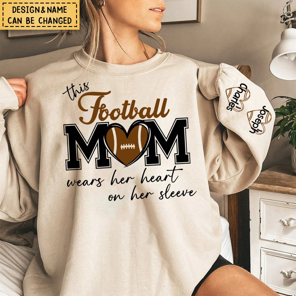 This Football Mom Wears Her Heart On Her Sleeve - Personalized Sweatshirt - Image 2