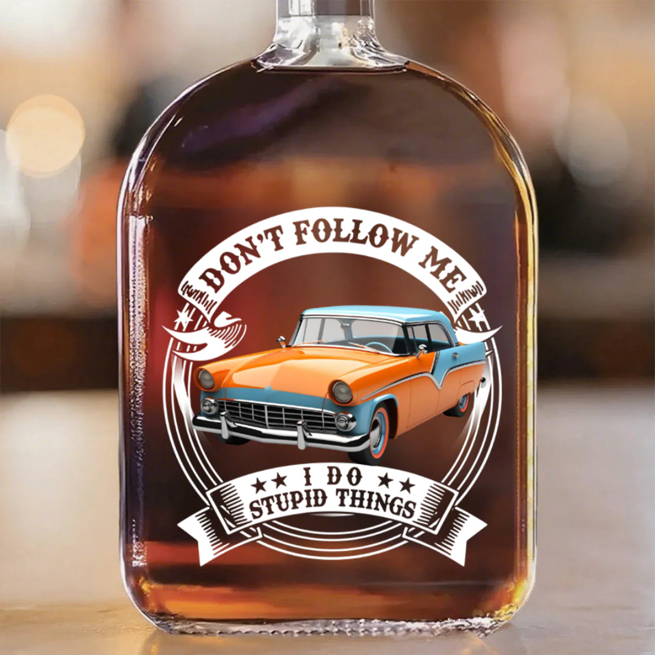This Is How I Roll - Personalized Photo Classic Car Whiskey Bottle - Image 2