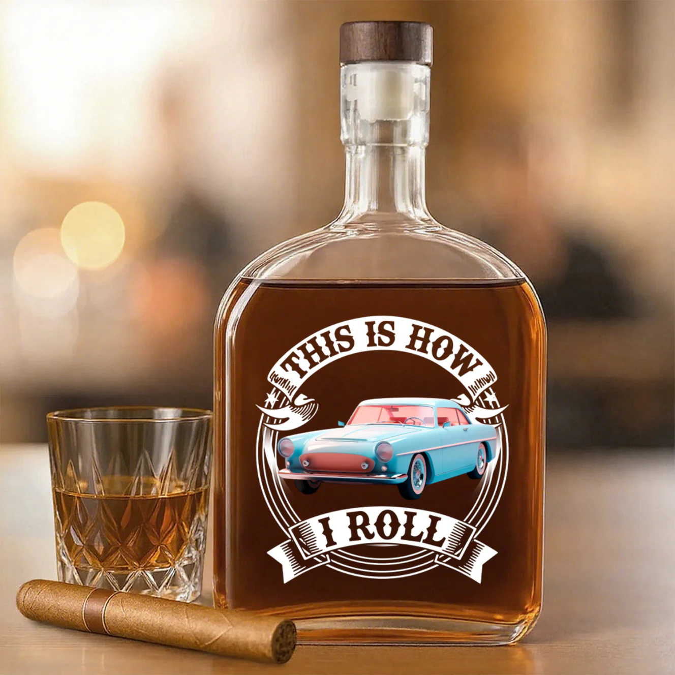 This Is How I Roll - Personalized Photo Classic Car Whiskey Bottle - Image 3