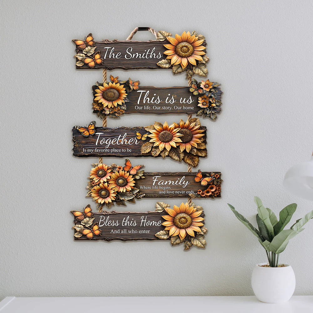 This Is Us, Our Home - Personalized Family Sunflower Pallet Wood Sign - Image 4