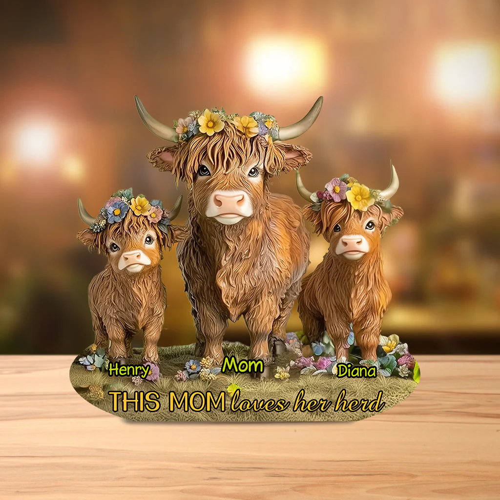 This Mom Loves Her Herd Highland Cow Mother Grandma - Personalized Acrylic Plaque - Image 3