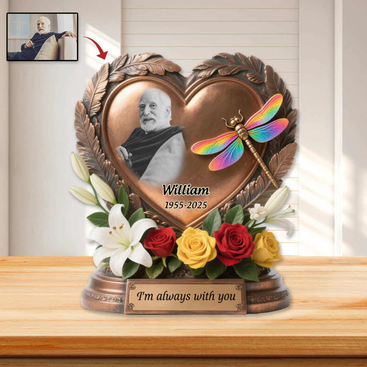 Those We Love Don't Go Away - Personalized Custom Photo Dragonfly Memorial Acrylic Plaque - Image 2