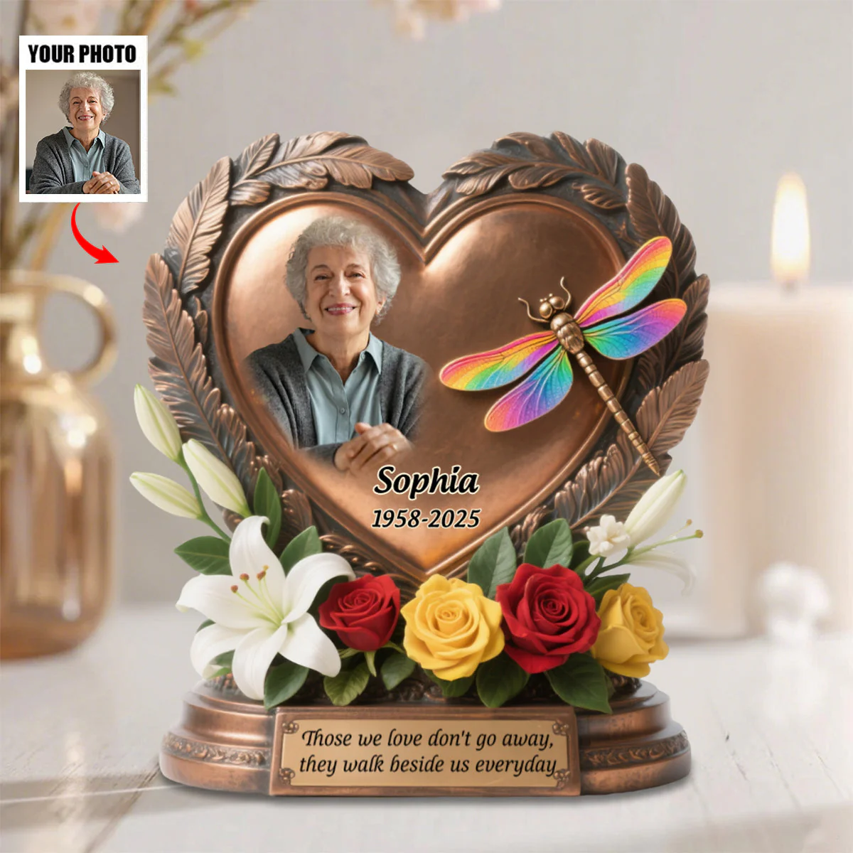 Those We Love Don't Go Away - Personalized Custom Photo Dragonfly Memorial Acrylic Plaque - Image 3