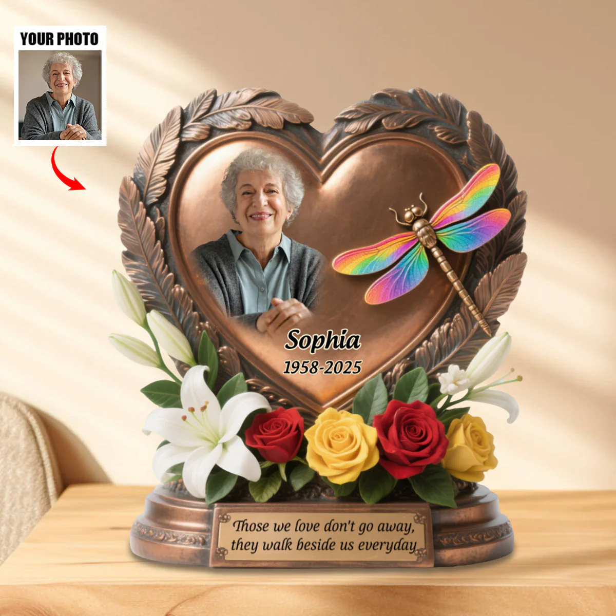 Those We Love Don't Go Away - Personalized Custom Photo Dragonfly Memorial Acrylic Plaque - Image 4