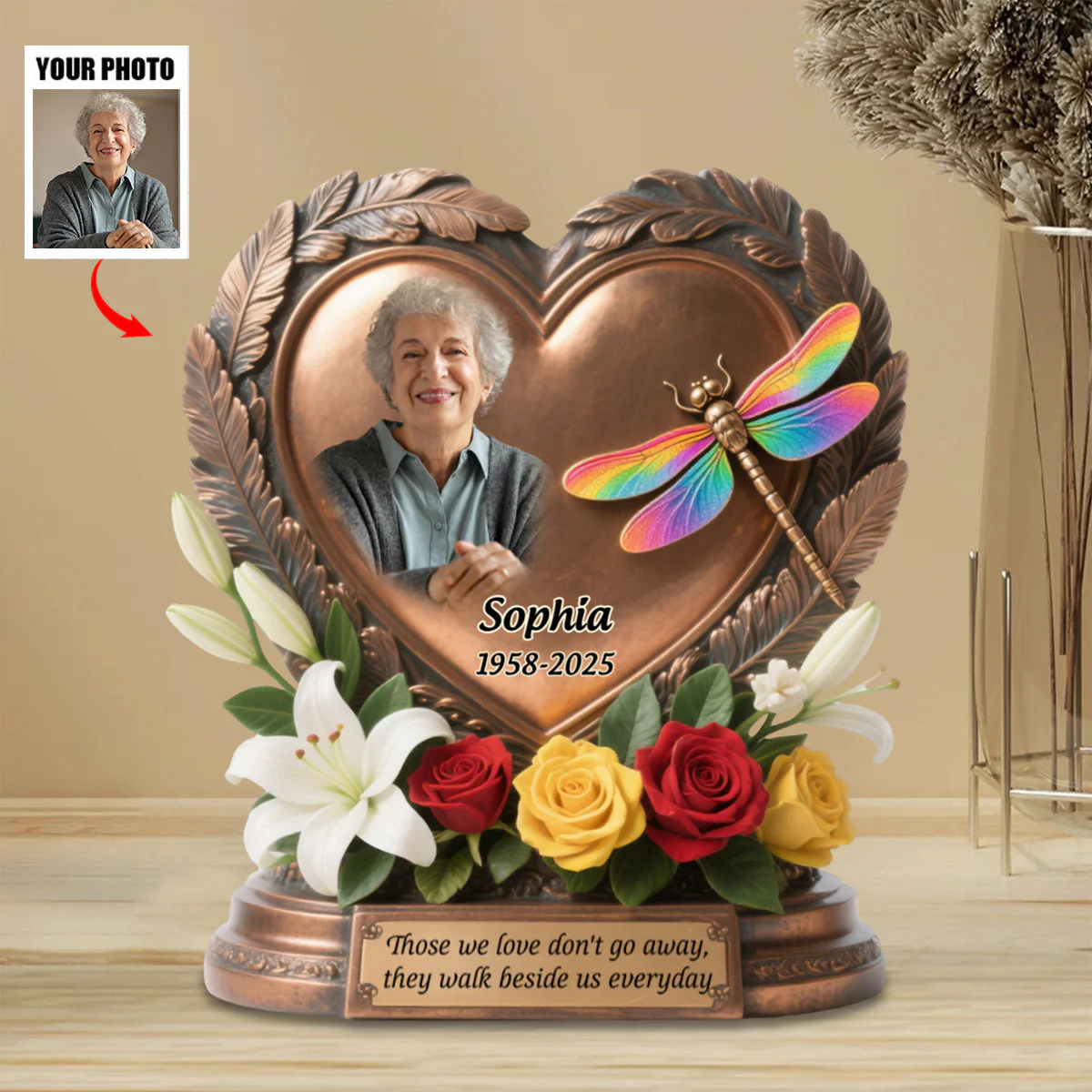 Those We Love Don't Go Away - Personalized Custom Photo Dragonfly Memorial Acrylic Plaque - Image 5