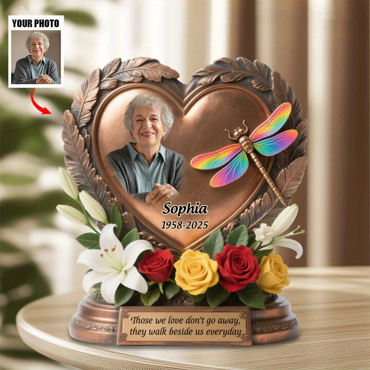 Those We Love Don't Go Away - Personalized Custom Photo Dragonfly Memorial Acrylic Plaque - Image 6