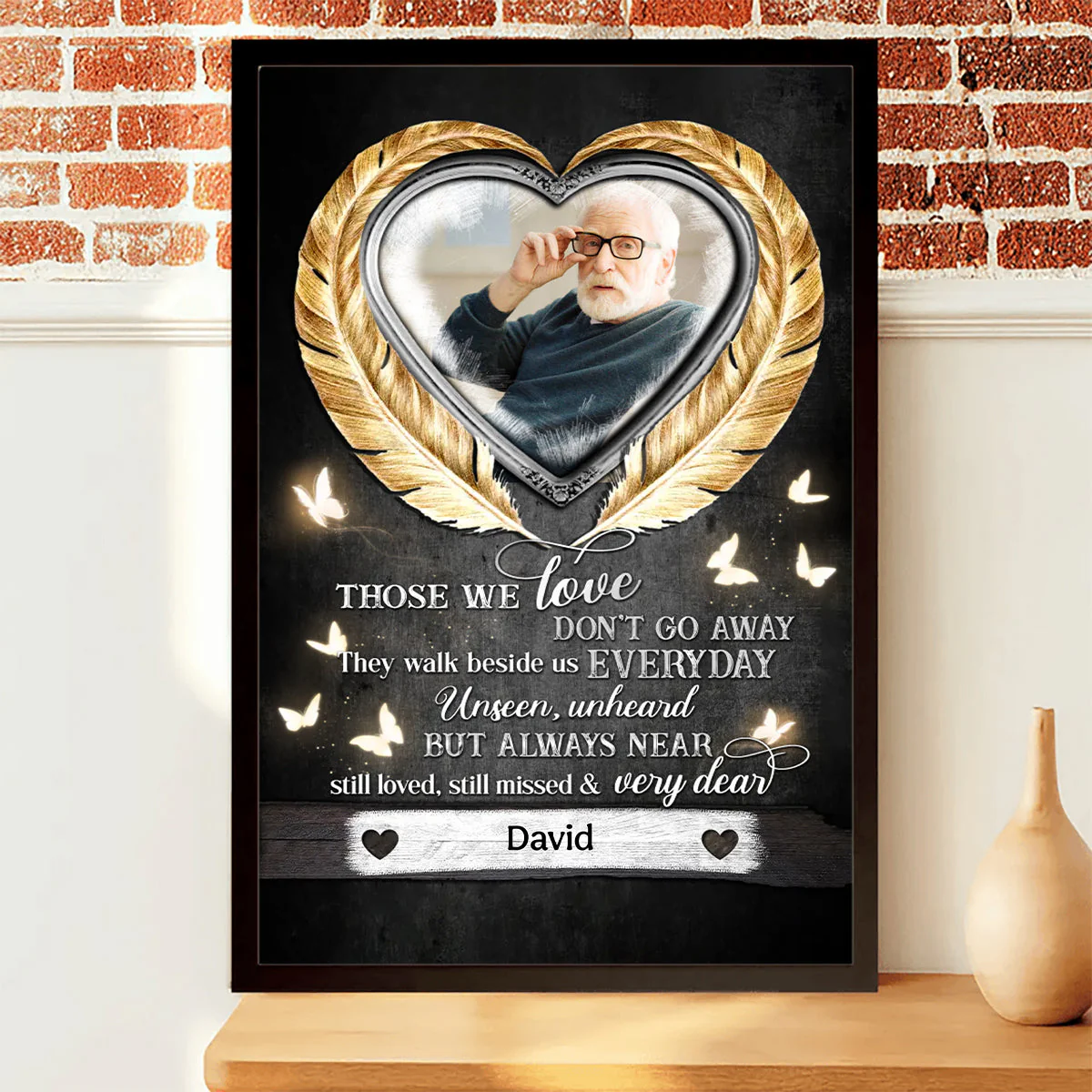 Those We Love Don't Go Away - Personalized Heart Feathers Canvas/Poster - Image 2