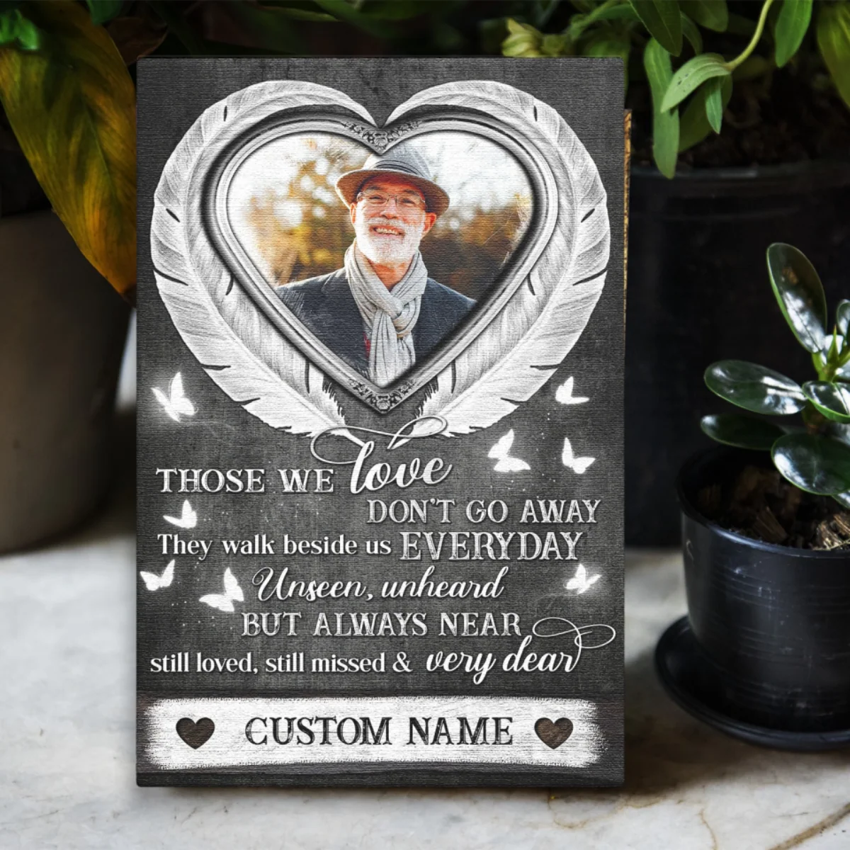 Those We Love Don't Go Away - Personalized Heart Feathers Canvas/Poster - Image 4