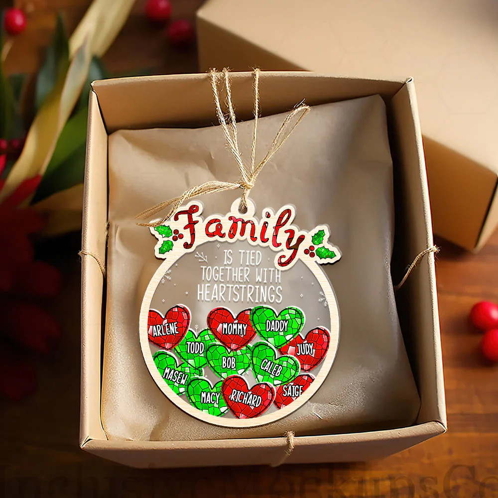 Tied Together With Heartstrings Family Personalized Christmas Arcylic Ornament - Image 2
