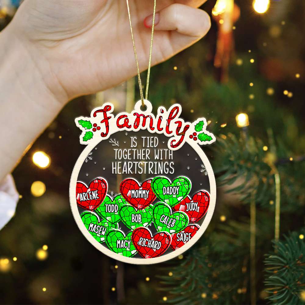 Tied Together With Heartstrings Family Personalized Christmas Arcylic Ornament - Image 3