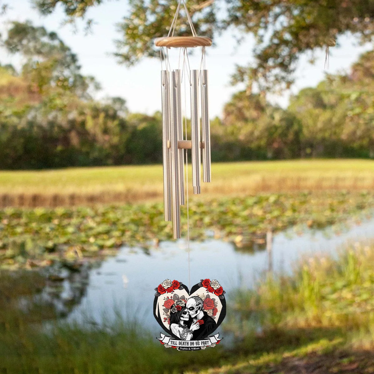Til Death Do Us Part Couple Skull - Personalized Couples Wind Chimes - Image 3