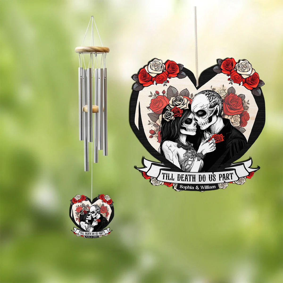 Til Death Do Us Part Couple Skull - Personalized Couples Wind Chimes - Image 5