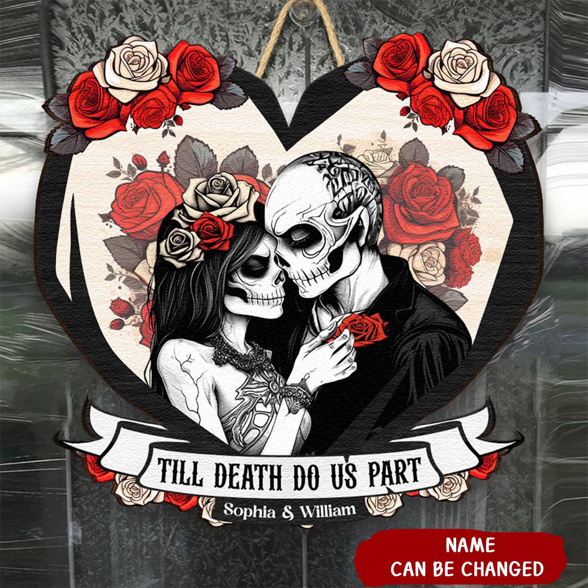 Til Death Do Us Part Couple Skull - Personalized Couples Wood Sign - Image 2
