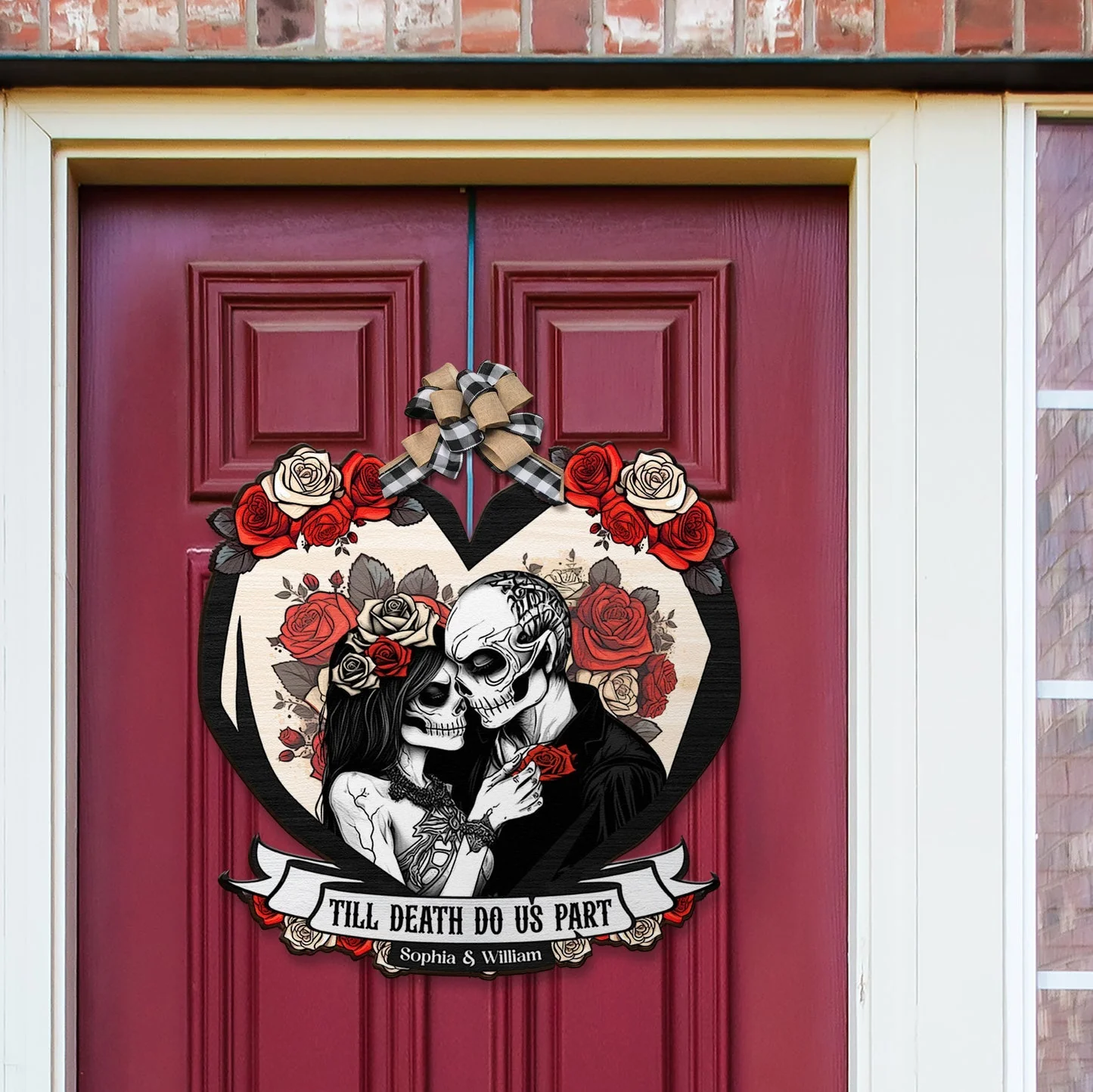 Til Death Do Us Part Couple Skull - Personalized Couples Wood Sign - Image 3