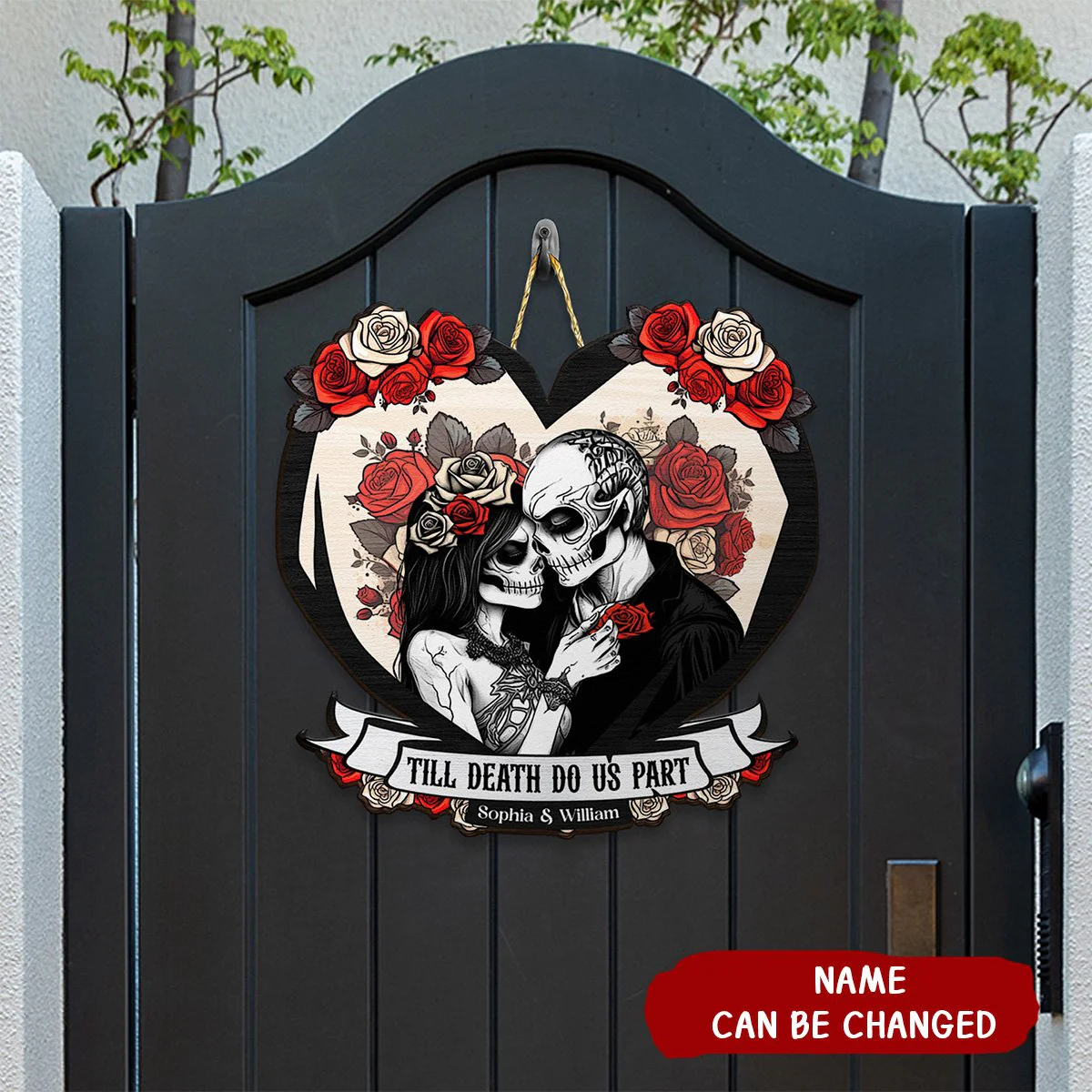Til Death Do Us Part Couple Skull - Personalized Couples Wood Sign - Image 4