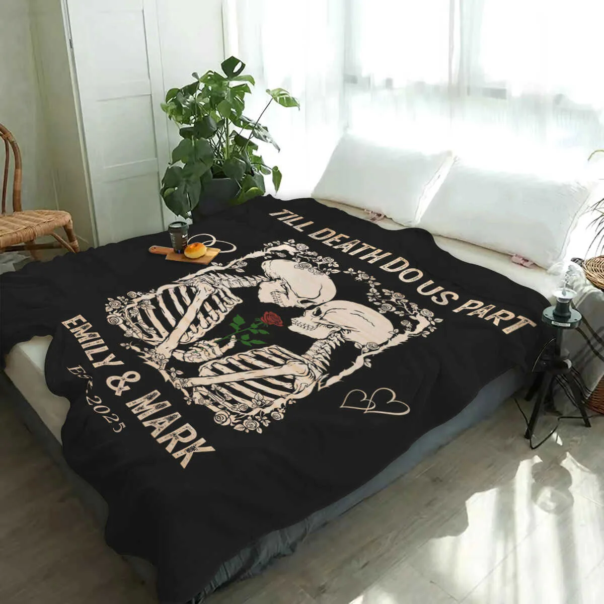 Till Death Do Us Part Skeleton Personalized Couple Blanket - Image 2