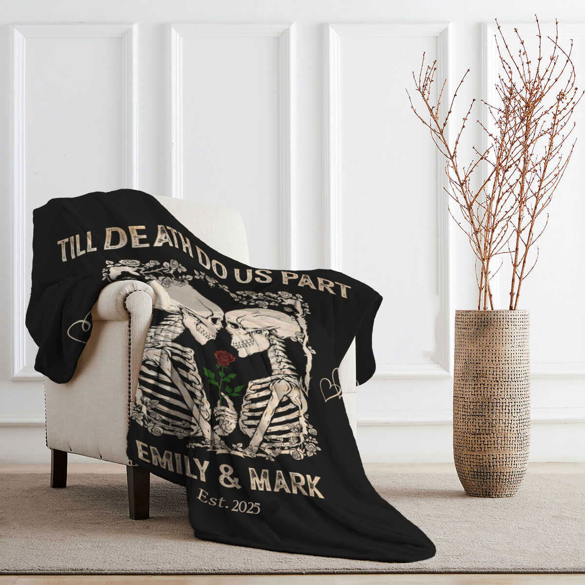 Till Death Do Us Part Skeleton Personalized Couple Blanket - Image 3
