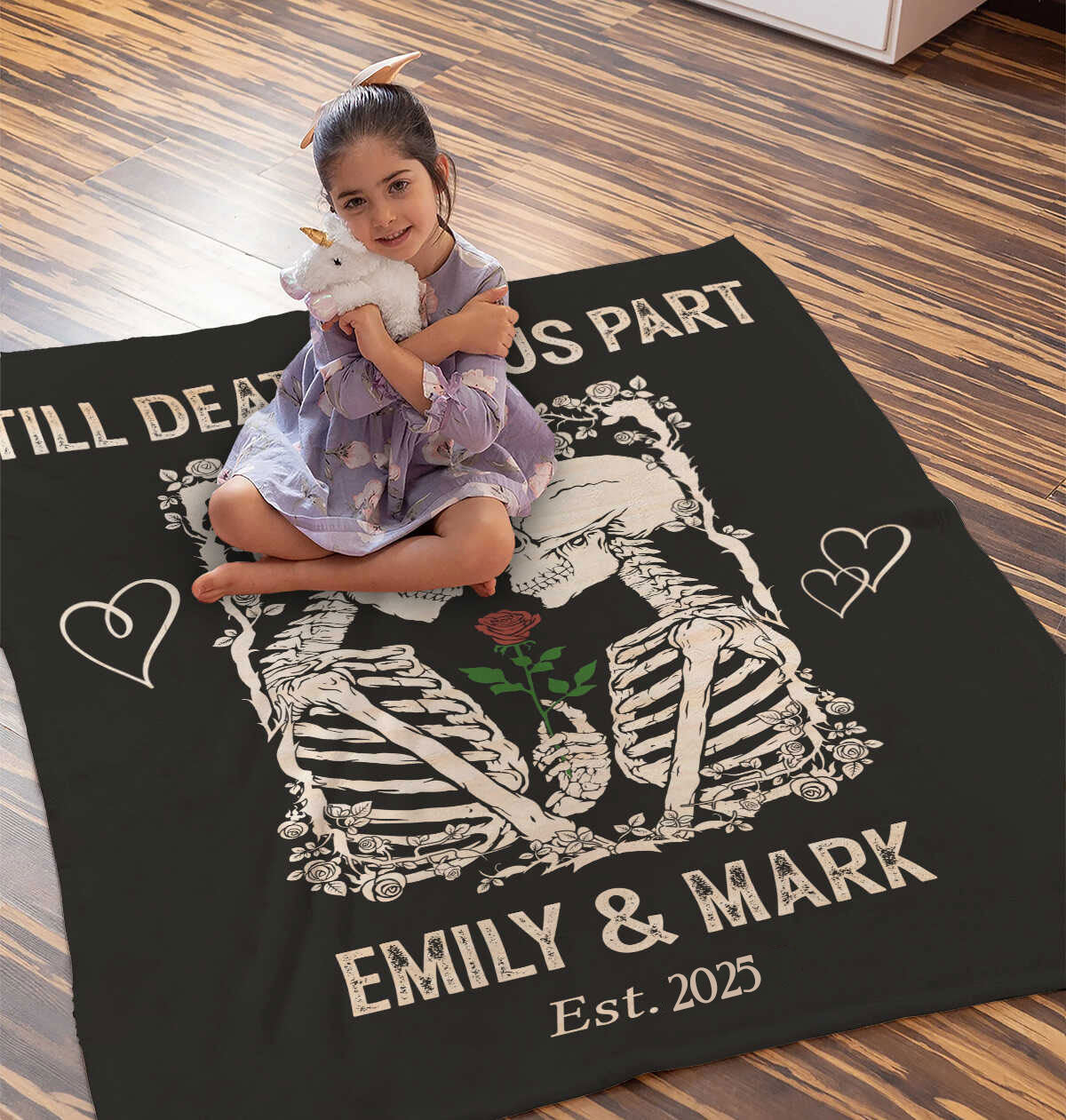 Till Death Do Us Part Skeleton Personalized Couple Blanket - Image 5