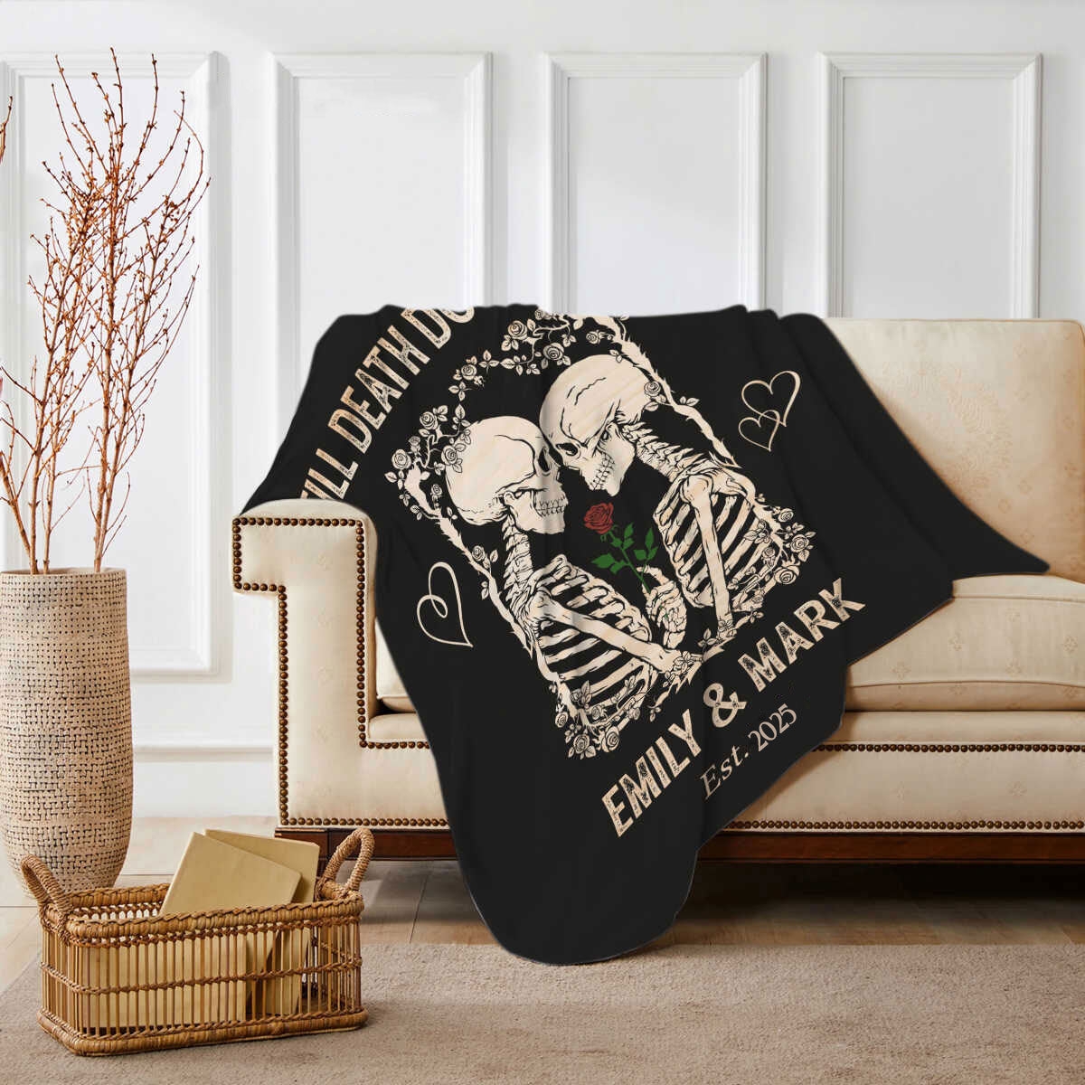 Till Death Do Us Part Skeleton Personalized Couple Blanket - Image 6