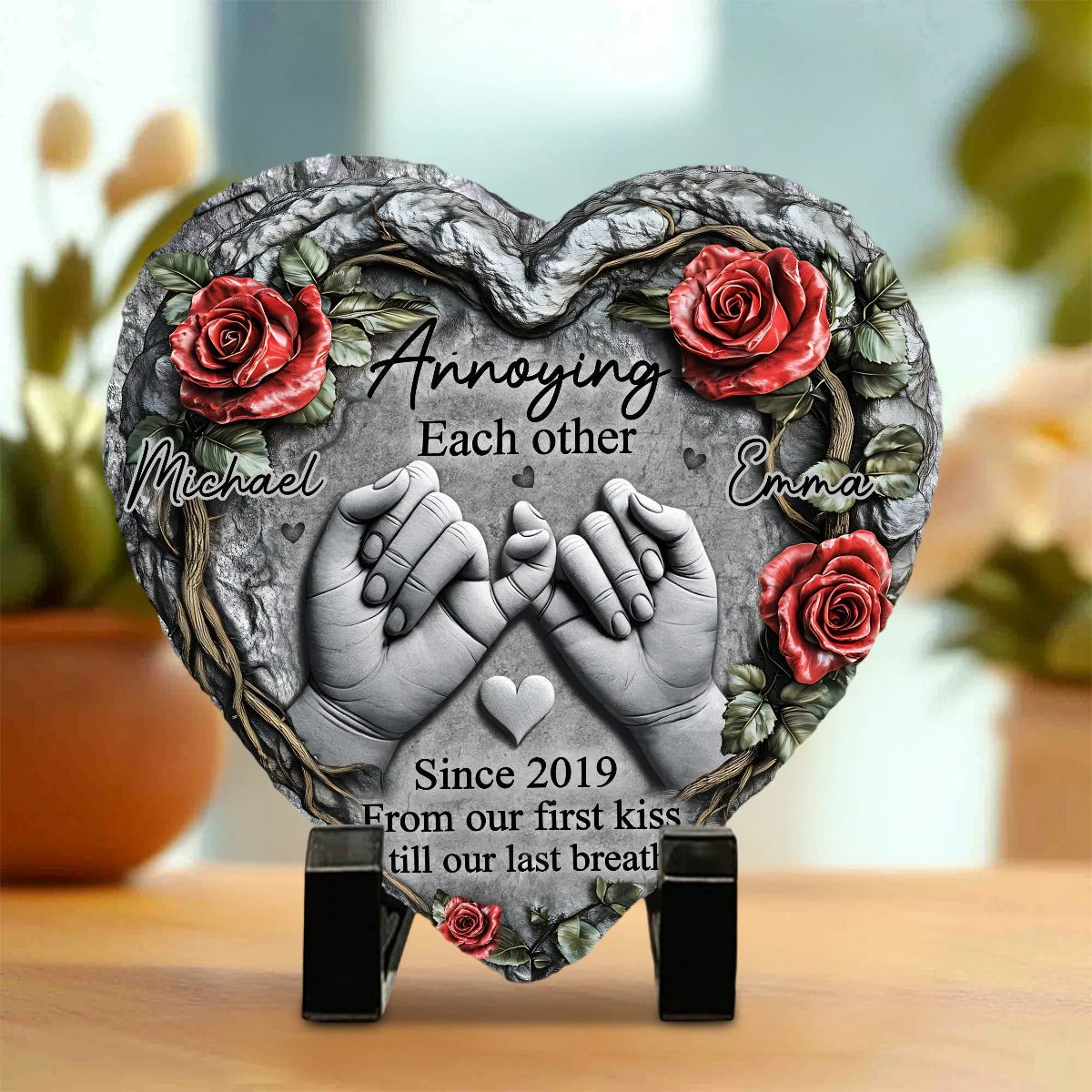Till Our Last Breath - Personalized Couple Heart Shaped Garden Stone Slate - Image 2