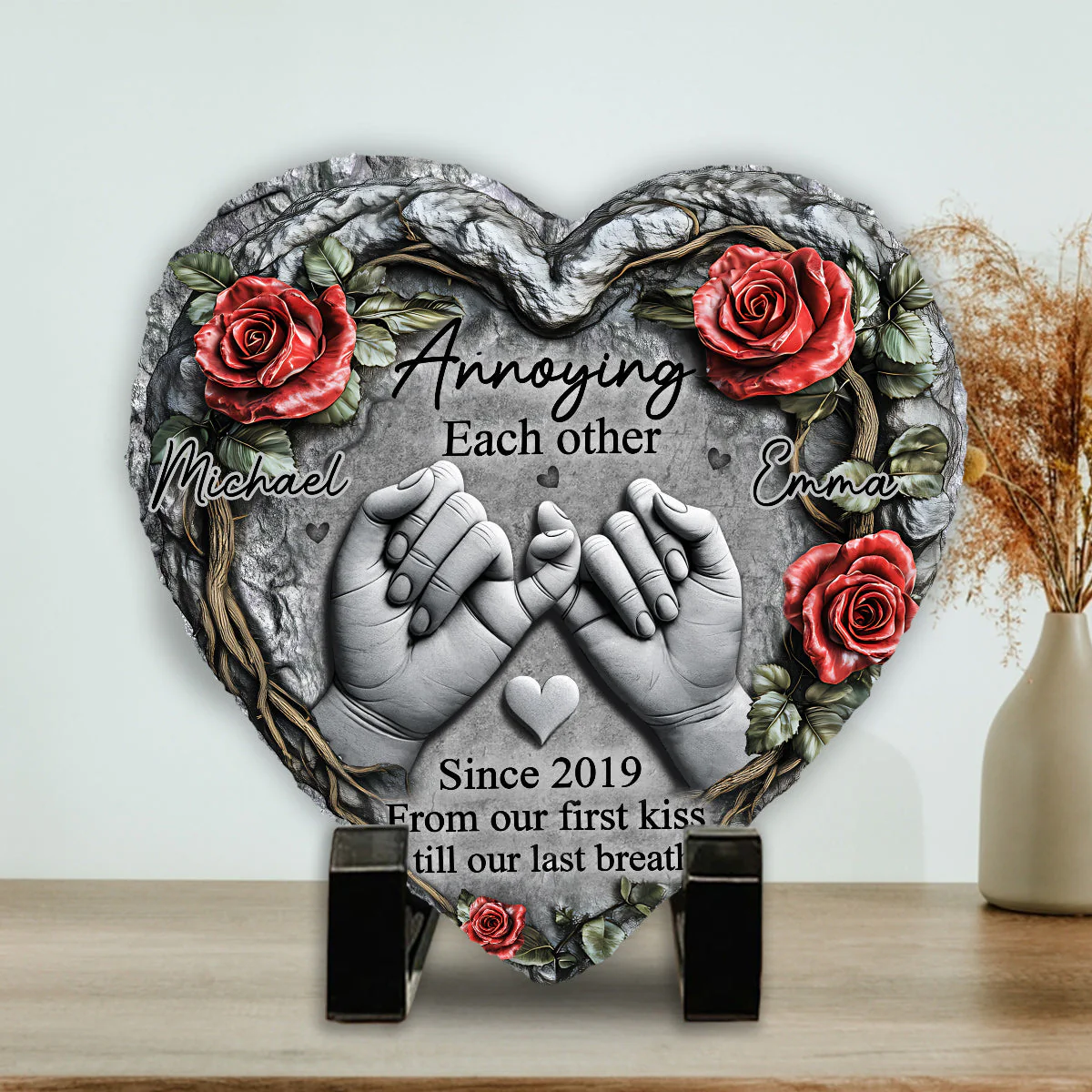 Till Our Last Breath - Personalized Couple Heart Shaped Garden Stone Slate - Image 3