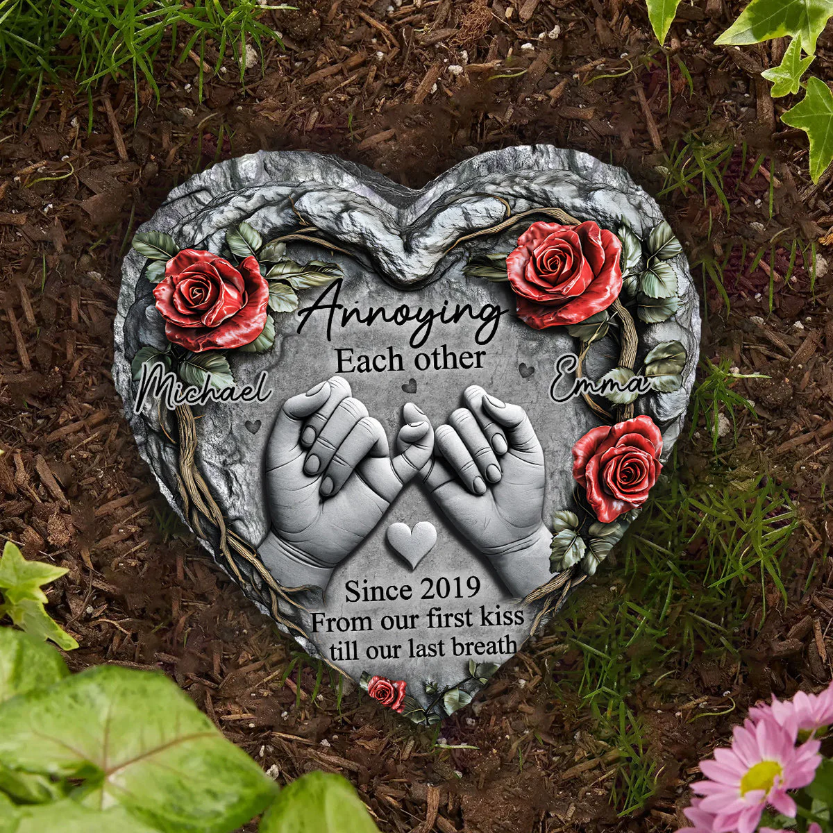 Till Our Last Breath - Personalized Couple Heart Shaped Garden Stone Slate - Image 4
