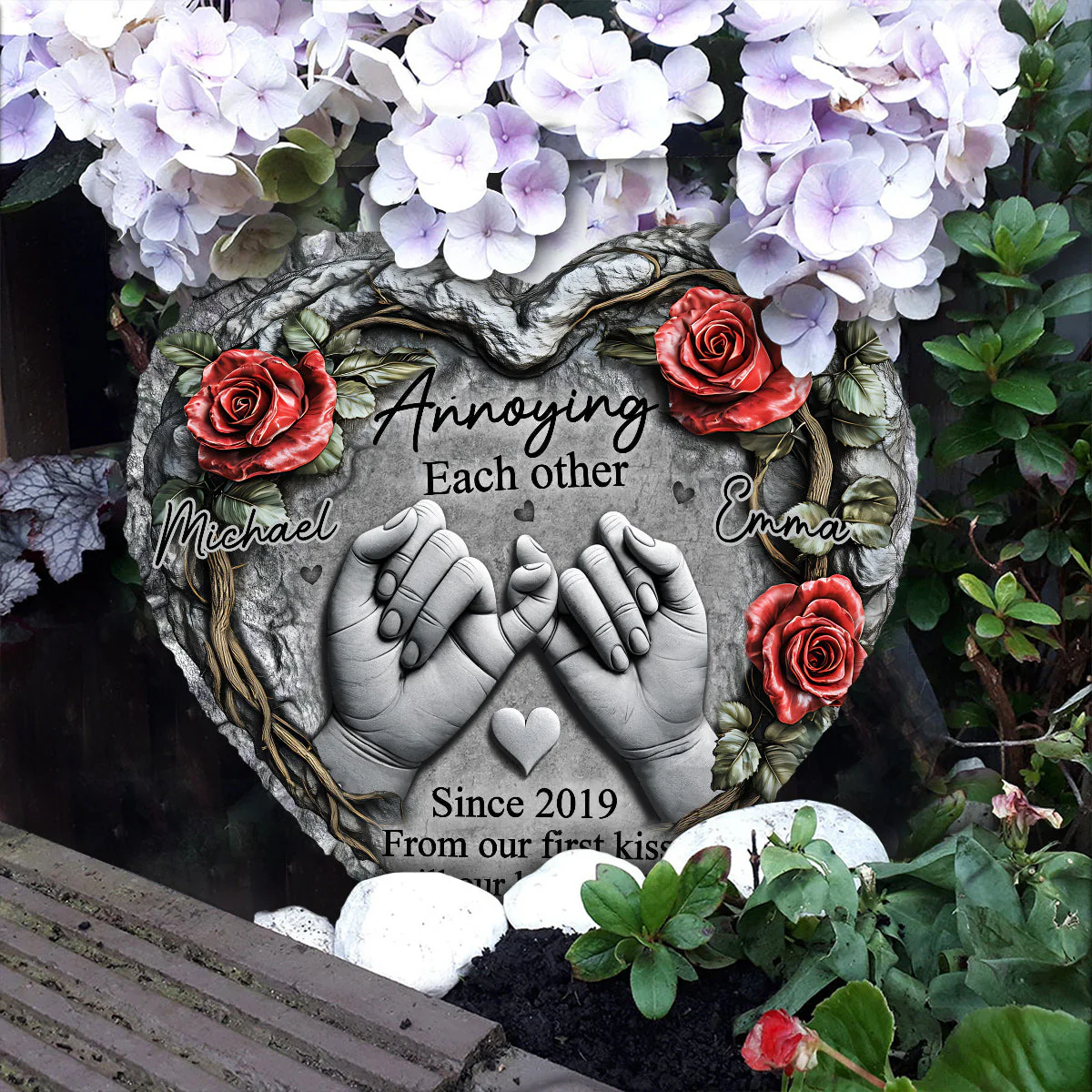 Till Our Last Breath - Personalized Couple Heart Shaped Garden Stone Slate - Image 5