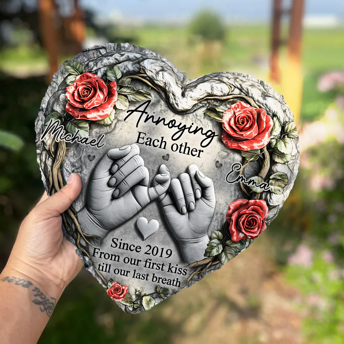 Till Our Last Breath - Personalized Couple Heart Shaped Garden Stone Slate - Image 6