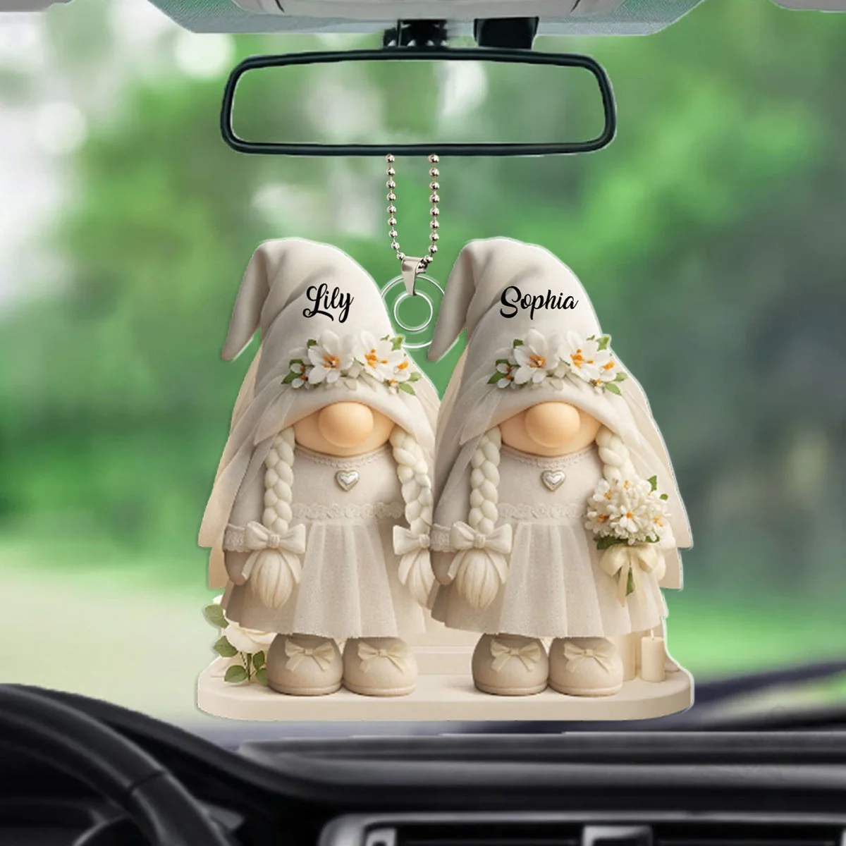Timeless Bond, Groom And Bride With Hearts And Flowers, Personalized Acrylic Ornament, Gift For Couples - Image 4
