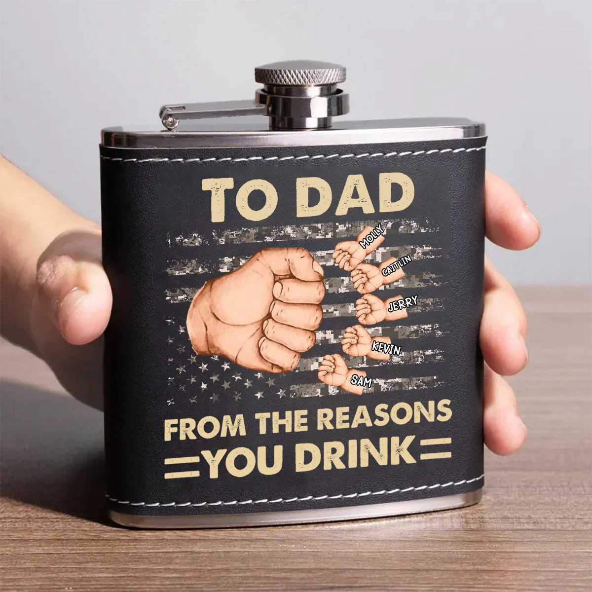 To Dad, From The Reasons You Drink - Family Personalized Hip Flask - Image 2