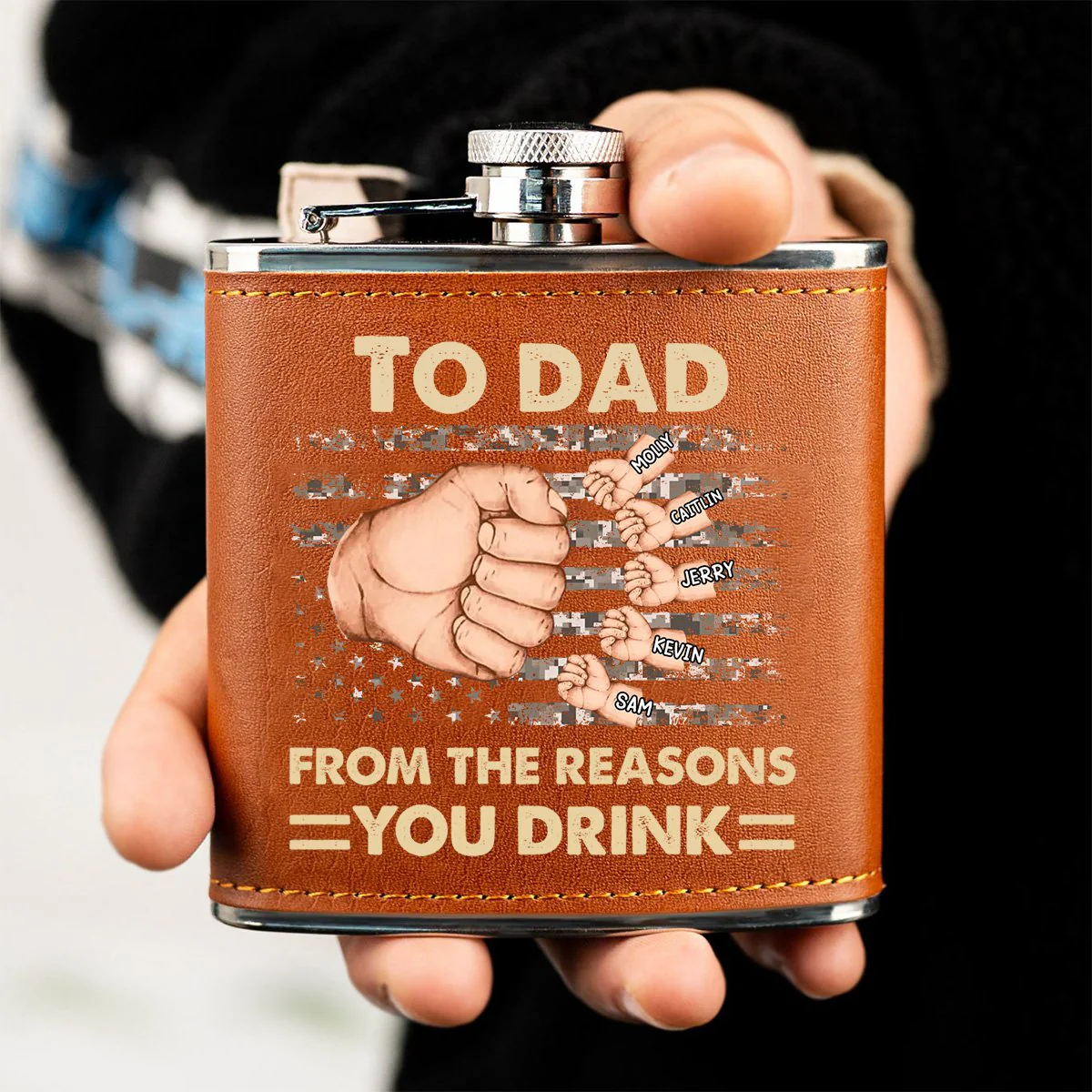 To Dad, From The Reasons You Drink - Family Personalized Hip Flask - Image 3