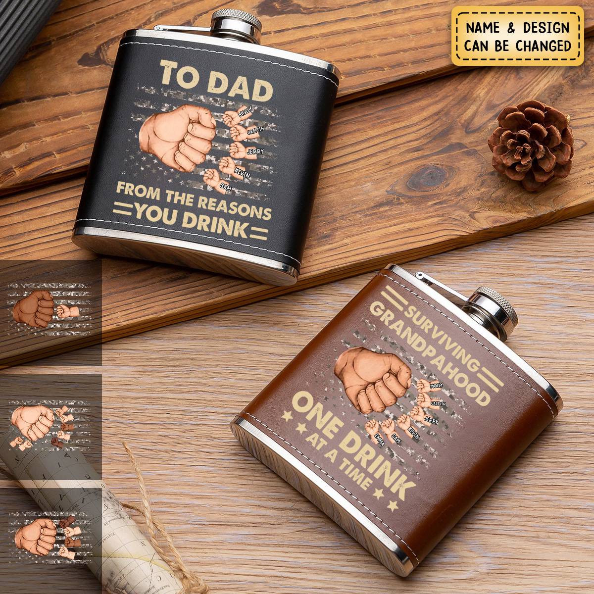 To Dad, From The Reasons You Drink - Family Personalized Hip Flask - Image 4