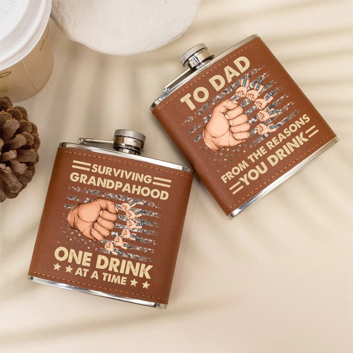 To Dad, From The Reasons You Drink - Family Personalized Hip Flask - Image 5