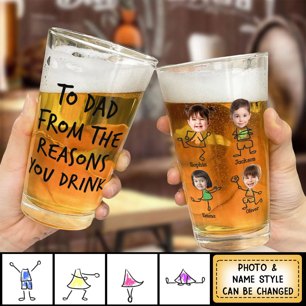 To Dad From The Reasons You Drink - Personalized Photo Beer Glass - Image 4