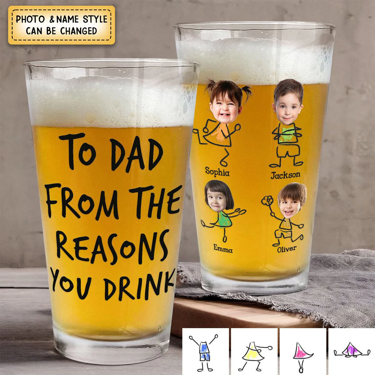 To Dad From The Reasons You Drink - Personalized Photo Beer Glass - Image 5