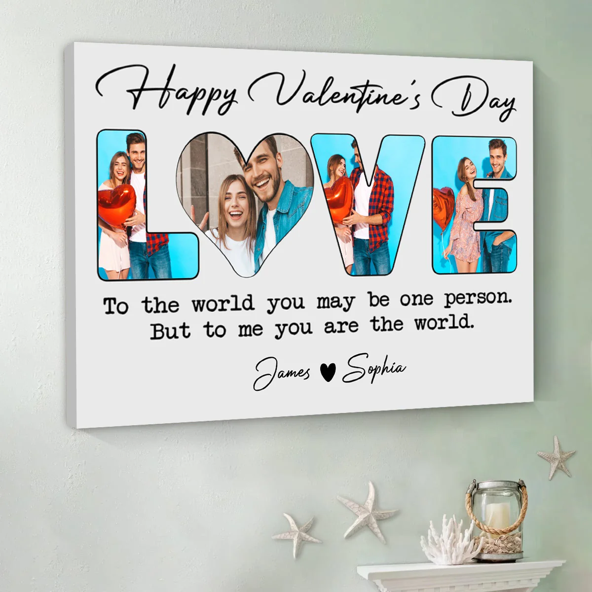 To Me You Are The World Custom Photo Personalized Canvas Poster Valentine's Gift for Couple - Image 3