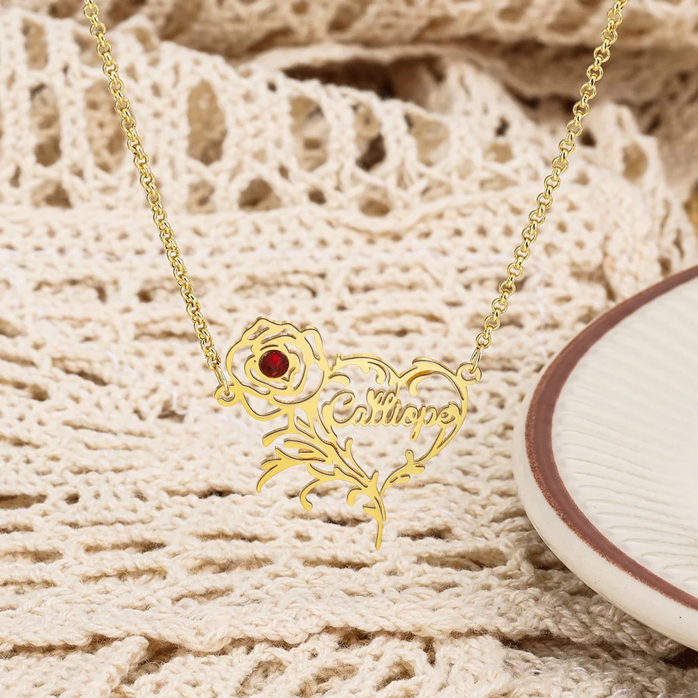 To My Beautiful Wife-Personalized Name Birthstone Rose Heart Shape Necklace - Image 7