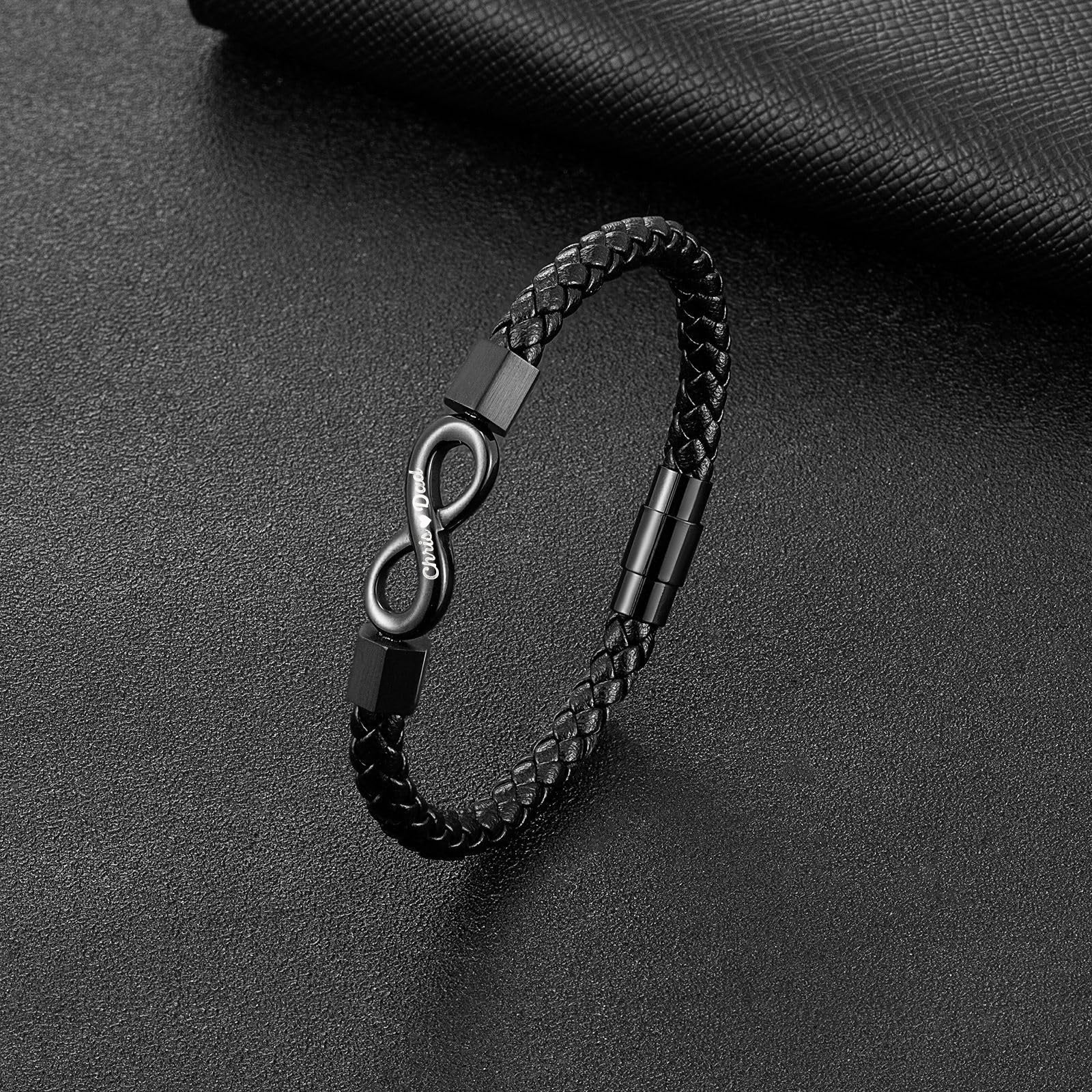 To My DAD-Personalized Dual Name Infinity Leather Bracelet - Image 5