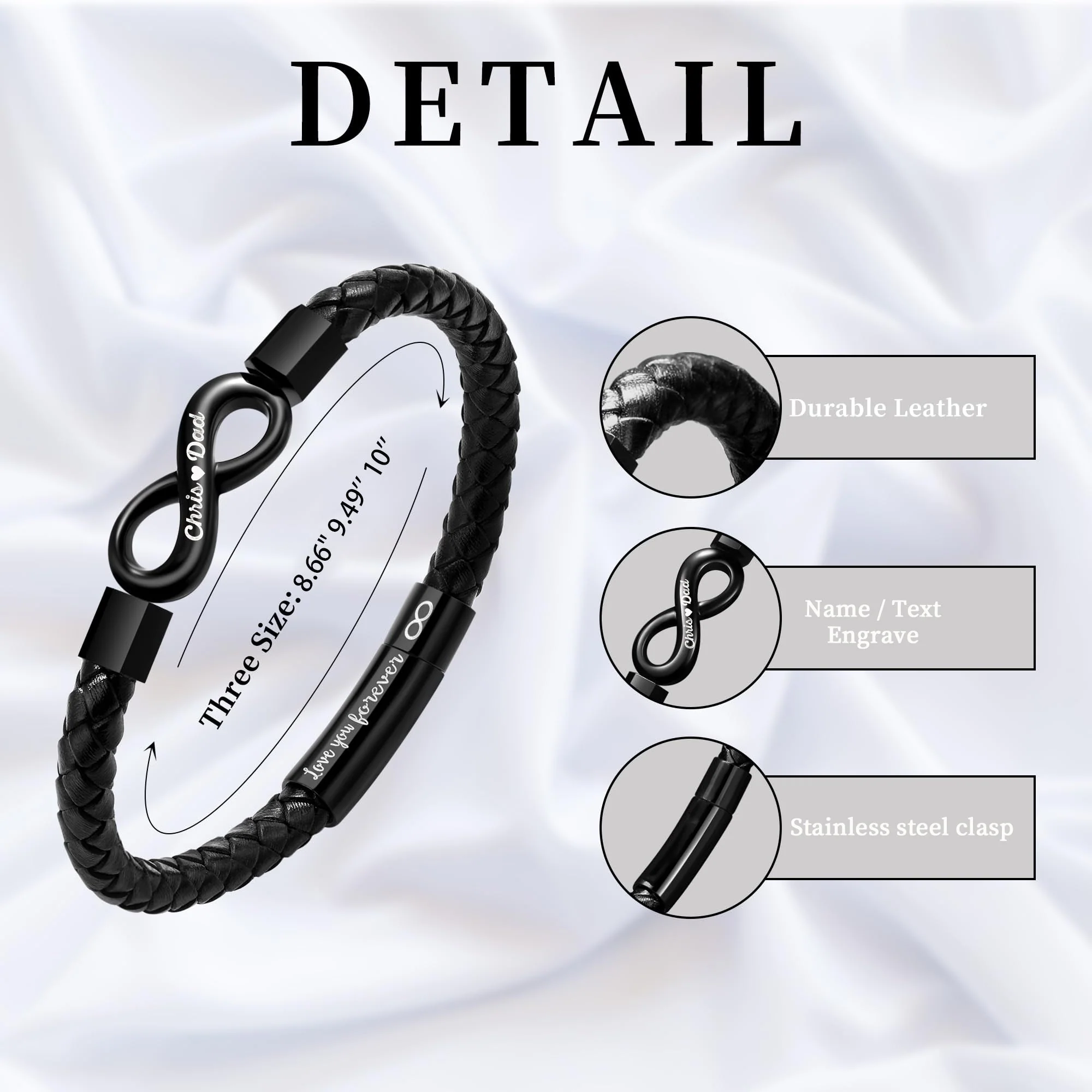 To My DAD-Personalized Dual Name Infinity Leather Bracelet - Image 6