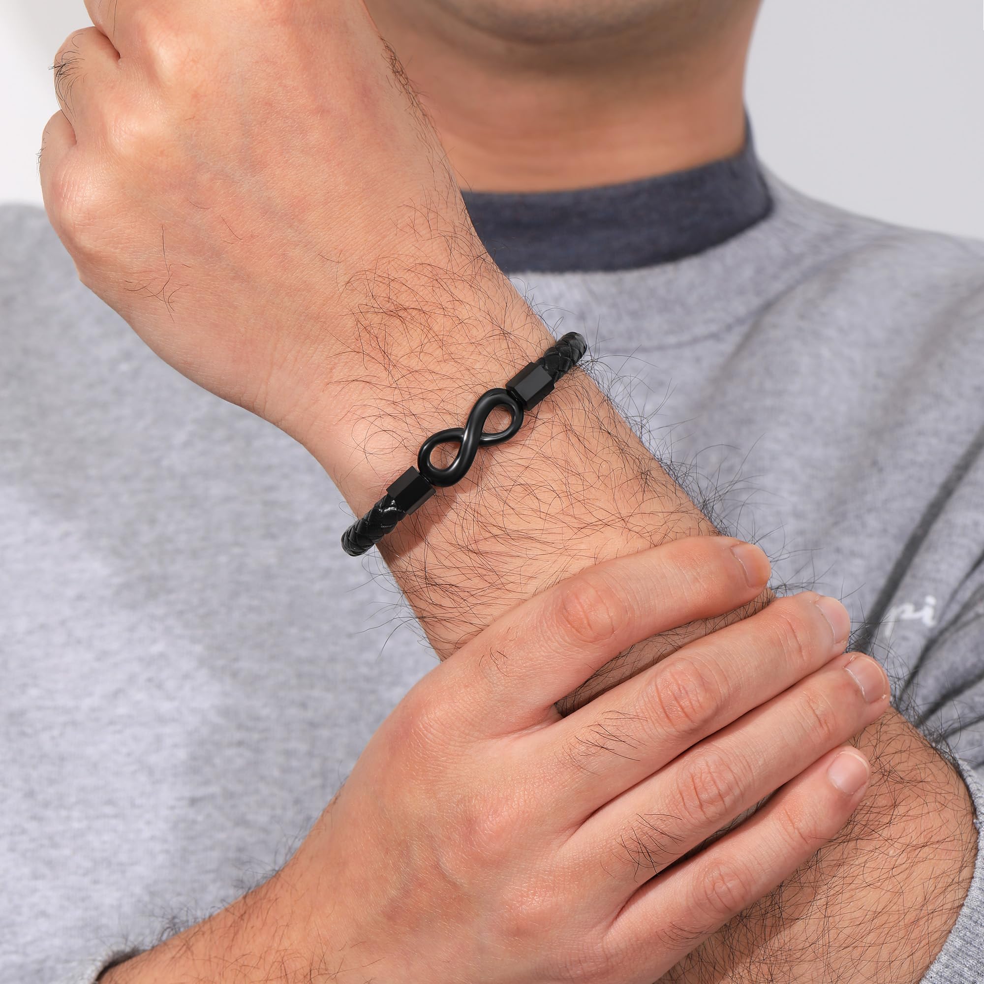 To My DAD-Personalized Dual Name Infinity Leather Bracelet - Image 8